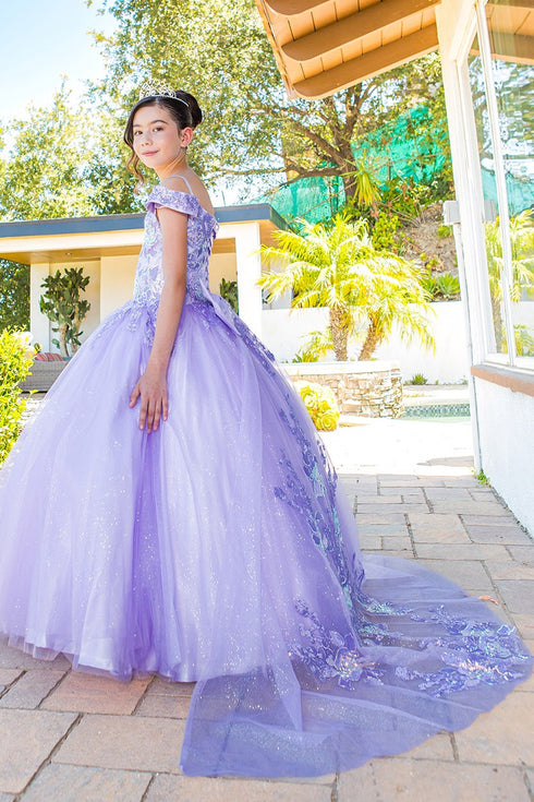 Girls Multi Color Bliss Mini Quince Off-Shoulder Tail Pageant Dress 2-16